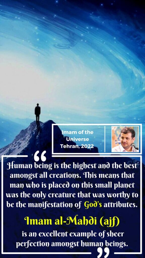 A man standing on top of a mountain, Dr Raefipour speech about humanity and perfection of human, quote about human beings.