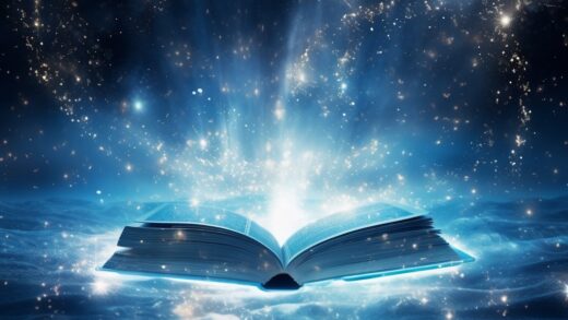 An open book floating in space with a light coming out of it. development of intellect and connection to the Nudba prayer